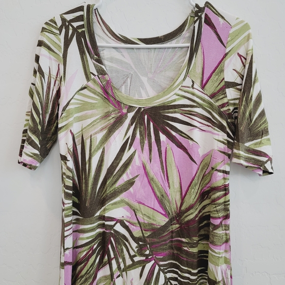 Plant Print Dress Green White and Pink - Picture 7 of 13